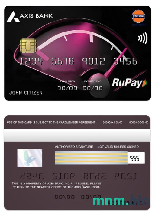 India Axis Bank IOCL RuPay credit karta przykład w formacie PSD